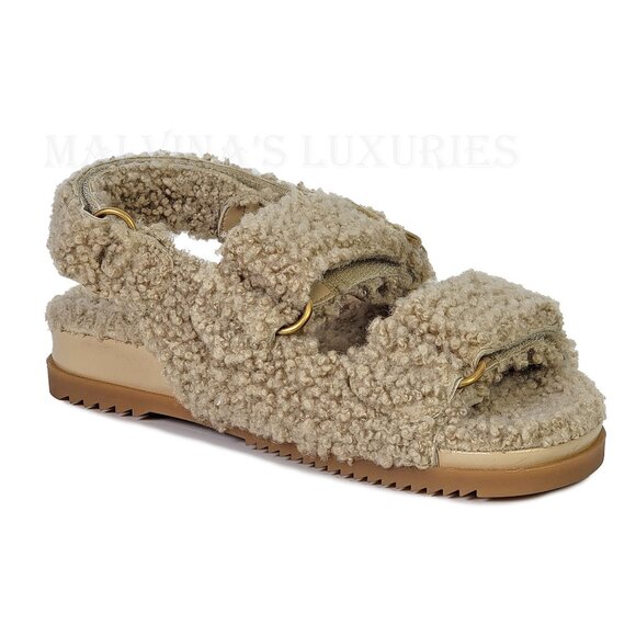 GUCCI SHOES DOUBLE G LOGO BEIGE MERINO WOOL SANDALS w STRAPS sz 38 8 US - Picture 8 of 15